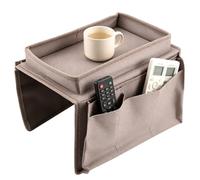 HERCHR Organizer per braccioli da divano, Vassoio da Divano Multifunzionale con Tasche per Telecomandi, Vassoio Portaoggetti Con Doppie Tasche Laterali per riviste, libri, snack