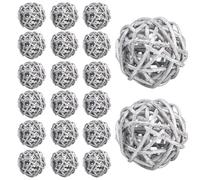 HERCHR Palline Decorative 3cm per Vaso, Set 20 Sfere Intrecciate in Rattan Colore Argento