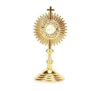 HERCHR Piccolo crocifisso cattolico in metallo, croce dorata con base, statua per comunione cristiana, ornamento per bomboniere per battesimi, feste religiose, auto da ufficio
