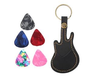 HERCHR Picks in pelle Case Case da 2 pcs Picchia di chitarra con keyring, plectrum da 10 pezzi, porta a piante per manica a tasto per plettro per elettricguitar acustico (nero)
