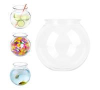 HERCHR Plastic Round Fish Bowl, Small Round Fish Tank Break Clear Goldfish Bowl for Desk Decor, Multipurpose Fish Bowls for Party Centerpieces Carnival Games Bookcase Shelf Deco (L)