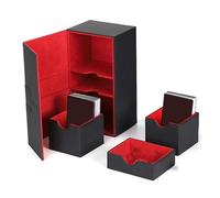 HERCHR Scatola Porta Carte collezionabili, 8,1x4,5x3,5 Pollici, con 200 mazzi di Carte, Chiusura Magnetica, Custodia Porta Carte da Gioco in Pelle PU con 3 cassetti (Rosso)