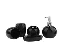 HERCHR Set di Accessori da Bagno Bianco/Nero, Set da Bagno in Ceramica 5 Pezzi con portasapone Dispenser di Sapone Portaspazzolino per risciacquo(Nero)