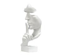 HERCHR Statua del pensatore Forma vivida Resina sintetica compatta Attraente decorativa Il silenzio è una statuetta dorata per la casa, Non si sente, non si vede, non si parla, moderne (Bianca)