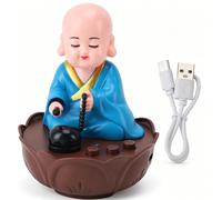 HERCHR Statuetta del monaco che annuisce tramite USB, 9,1 x 9,1 x 11 cm, testa mobile musicale che canta statua di Buddha con luce colorata, volume regolabile, decorazione in plastica (Blu)