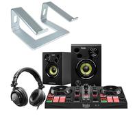 Hercules DJLearning Kit DJ Set MKII + supporto per computer portatile Keepdrum, argento