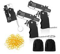 Herdear 2 Pistole Giocattolo con Elastico, 120 Elastici in Gomma, Nero | Lanciatore di Elastico Pieghevole, In Metallo, Portachiavi Portatile, Per Adolescenti e Adulti, Gioco da Tiro