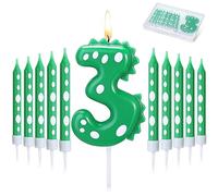 Herdear Candele di Compleanno con Dinosauro Verde per Ragazzo, 1 Candela Numero e 10 Candeline Lunghe Sottili per Tutti i Compleanni Decorazione per Feste e Compleanni a Tema Dinosauri (Numero 3)