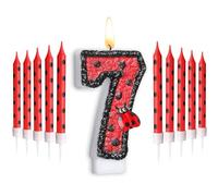 Herdear Candele di Compleanno con Numeri 1-9 a Tema Coccinella da 2,8 Pollici 1 Candela con Numero e 10 Candeline Lunghe Sottili per Torta Bambini Ragazzi Decorazioni Feste Baby Shower (Numero 7)