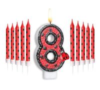 Herdear Candele di Compleanno con Numeri 1-9 a Tema Coccinella da 2,8 Pollici 1 Candela con Numero e 10 Candeline Lunghe Sottili per Torta Bambini Ragazzi Decorazioni Feste Baby Shower (Numero 8)
