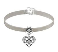 Herdear Collana da Donna Collana Tirolese per Festa Bavarese Collana con Ciondolo a Cuore Collana Stella Alpina Elegante Collana con Pendente a Forma di Cuore di Strass(Grigio chiaro)