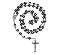 Herdear Rosario di Perline Nere Collana con Crocifisso da Uomo e Donna | Rosario con Croce, Perline Nere Lucidate, Collana Cattolica Spirituale, Design Elegante, Perfetto per Regali di Comunione