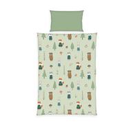 Herding babybest Set biancheria da letto in flanella per neonati, animali della foresta, federa 40 x 60 cm, copripiumino 100 x 135 cm, 100% cotone/flanella, verde