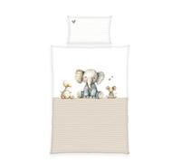 Herding babybest Set biancheria da letto per neonati, Cuddle Crew, motivo reversibile, copripiumino 100x135 cm, federa 40x60 cm, con risvolto e cerniera, 100% cotone/renforcé, bianco/beige