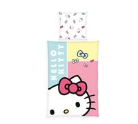 Herding, Biancheria da Letto Hello Kitty, Federa Circa 80 x 80 cm, Copripiumino Circa 135 x 200 cm, Con Cerniera e Motivo Reversibile, 100% Cotone/Renforcé