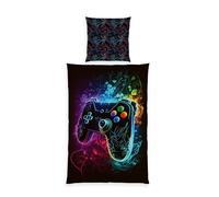 Herding, Collezione Young, Biancheria da Letto Gaming, Federa Circa 80 x 80 cm, Copripiumino Circa 135 x 200 cm, Con Cerniera, 100% Poliestere/Microfibra