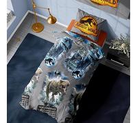 Herding Copripiumino Jurassic - Dominion Design Raptors T Rex - Set di biancheria da letto ufficiale reversibile - Set di biancheria da letto singolo e federa