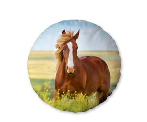 Herding Cuscino, Stampa con Cavallo, Diametro di c. 50 cm, Poliestere, Cuscino Sagomato Rotondo