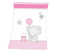 Herding Fynn Coperta per Bambini, Elefantino, 75 x 100 cm, Microfibra, Bianco/Rosa