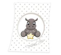 Herding Fynn Coperta per Bambini, Rinoceronte, 75 x 100 cm, Microfibra, Bianco