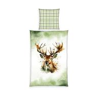 Herding Home Edition Biancheria da Letto Cervo, Federa 80 x 80 cm ca., Copripiumino Circa 135 x 200 cm, Con Cerniera Scorrevole, 100% Cotone Renforcé