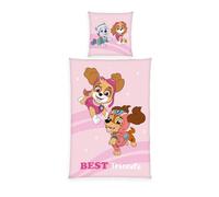 Herding Paw Patrol Biancheria da letto, motivo reversibile, 80 x 80 cm + 135 x 200 cm, con abbottonatura, 100% cotone, rosa