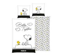 Herding Peanuts Parure di biancheria da letto liscia Better Together Snoopy Woodstock 100 % cotone con chiusura lampo di marca 135 x 200 cm - Outlet-24