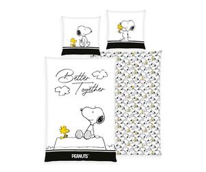 Herding Peanuts Parure di biancheria da letto liscia Better Together Snoopy Woodstock 100 % cotone con chiusura lampo di marca 135 x 200 cm - Outlet-24