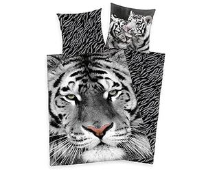 Herding Set biancheria da letto con tigre bianca, 135 x 200 cm, 80 x 80 cm, 100% cotone
