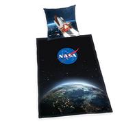 Herding Set Biancheria da Letto, NASA, Federa 80 x 80 cm, Copripiumino 135 x 200 cm, Con Cerniera Scorrevole, 100% Cotone Renforcé, Nero