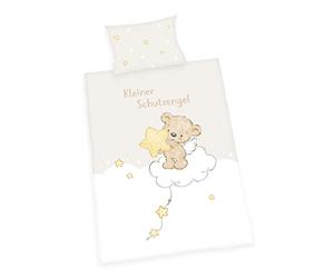 Herding Set Biancheria da Letto Piccolo Angelo Custode, MADE IN GREEN by OEKO TEX, Federa 40 x 60 cm con Chiusura a Busta, Copripiumino 100 x 135 cm con Cerniera, 100% Cotone Renforcé, Bianco/Beige