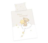 Herding Set Biancheria da Letto Piccolo Angelo Custode, MADE IN GREEN by OEKO TEX, Federa ca. 40 x 60 cm, Copripiumino ca. 135 x 100 cm, Chiusura a Bottoni, 100% Cotone/Flanella, Bianco/Beige