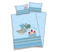 Herding Set Biancheria da Letto Reversibile per Bambini, Motivo con Draghetto, Copripiumino 100 x 135 cm, Federa 40 x 60 cm, Cotone/Renforcé