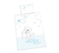 Herding Set di Biancheria da Letto Bio Baby Best, Certificato GOTS, Stampa reversibile con orsetto e pecorella, Federa 40 x 60 cm, Copripiumino 100 x 135 cm, Cotone Renforcé, Cuscino con chiusura a busta, Copripiumino con cerniera, Blu