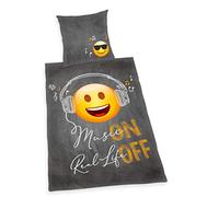 Herding Set di Biancheria da Letto "Emoticon", Reversibile, Federa 80 x 80 cm, Copripiumino 155 x 220 cm, Cerniera di qualità, Cotone Renforcé