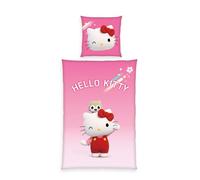 Herding Set di Biancheria da Letto, Hello Kitty, Federa 80 x 80 cm con Design Reversibile, Copripiumino 135 x 200 cm con Cerniera, 100% Cotone/Renforcé