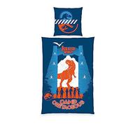Herding Set di Biancheria da Letto, Jurassic World Camp Cretaceous, Federa 80 x 80 cm con Bottoni e Motivo Reversibile, Copripiumino 135 x 200 cm con Chiusura a Bottoni, 100% Cotone/Linone