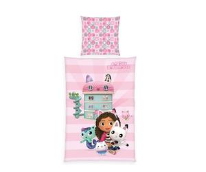 Herding Set di Biancheria da Letto, La Casa delle Bambole di Gabby, Federa 80 x 80 cm con Cerniera e Motivo Reversibile, Copripiumino 135 x 200 cm con Cerniera, 100% Cotone/Renforcé