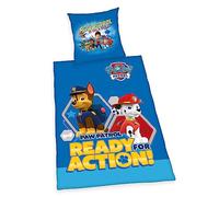Herding Set di Biancheria da Letto, Paw Patrol, Federa 80 x 80 cm con Bottoni e Motivo Reversibile, Copripiumino 135 x 200 cm con Chiusura a Bottoni, 100% Cotone/Linone