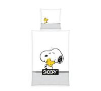 Herding Set di Biancheria da Letto, Snoopy Peanuts, Federa 80 x 80 cm con Design Reversibile, Copripiumino 135 x 200 cm con Cerniera, 100% Cotone/Renforcé