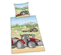 Herding Set di Biancheria da Letto "Young Collection", Trattore, Reversibile, Federa 80 x 80 cm, Copripiumino 135 x 200 cm, Chiusura a bottoni, Cotone/Flanella