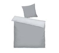 Herding Tom Tailor - Biancheria da letto in raso, 2 confezioni da 80 x 80 cm + 200 x 220 cm, 100% cotone, con papula e logo ricamato, colore: grigio chiaro, grigio scuro (Moody Grey & Light Grey)