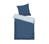 Herding Tom Tailor - Biancheria da letto in raso, 70 x 90 cm + 140 x 200 cm, 100% cotone, con papula e logo ricamato, classico check blu scuro, azzurro (blu scuro e cielo blue)