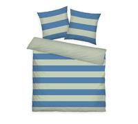 Herding TOM TAILOR Biancheria da Letto Renforcé, 2 * 80x80 cm + 200x220 cm, 100% Cotone/Renforcé, Con Motivo Reversibile e Cerniera Colorata, BOLD STRIPES Verde, Blu (Green Leaf & Cool Blue)