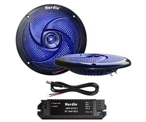Herdio 5.25 Inch Bluetooth Marine Speakers, Low Profile Slim Design with LED Lights,160W 2-Way Weather Resistant Outdoor Audio, Suitable for Boat, RV, UTV, ATV, Golf Cart, 2 Pack Black