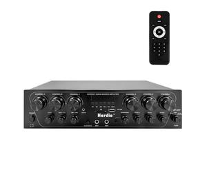 Herdio Bluetooth 5.3 Home Audio Amplifier - 6 Channel 750W Peak Power Receiver with FM/USB/SD/AUX, 2 Mic Inputs, Echo, Talk-Over, Subwoofer Output for Home Theater Speakers
