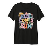 Here Comes Sun Retro Flower Spring Happy Summer Maglietta Premium