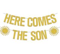 Here Comes the Son Banner, Sunshine Baby Shower Decorazioni per Welcome Sweet Baby Party, It's a Boy Sign, You Are My Sunshine Gender Reveal Forniture per feste Gold Glitter