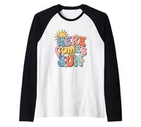 Here Comes The Sun Retro Flower Spring Happy Summer Maglia con Maniche Raglan