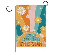Here Comes The Sun Summer Boho Retro Hippie Sunshine Daisy Flower Bandiere Verticale Durevole Flag Robuste Bandiera Da Giardino Per Festival Decorazione Esterno 30X45Cm